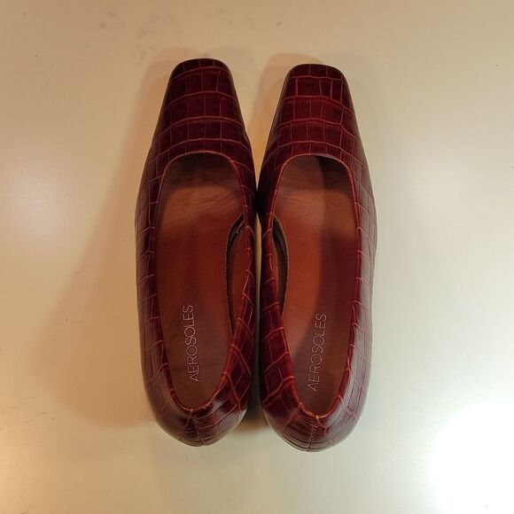 AEROSOLES SNAKESKIN PATTERN DESIGN BLOCK CONGNAC PUMP SHOE - Picture 9 of 15